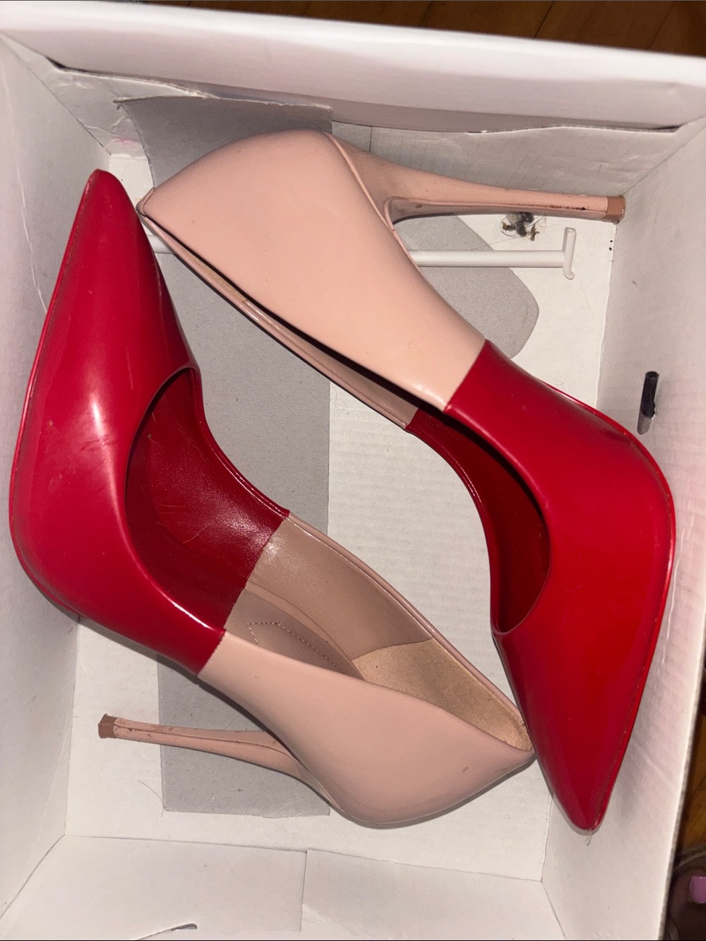 Aldo Two-Tone Red and Blush Pointed Stiletto Heels